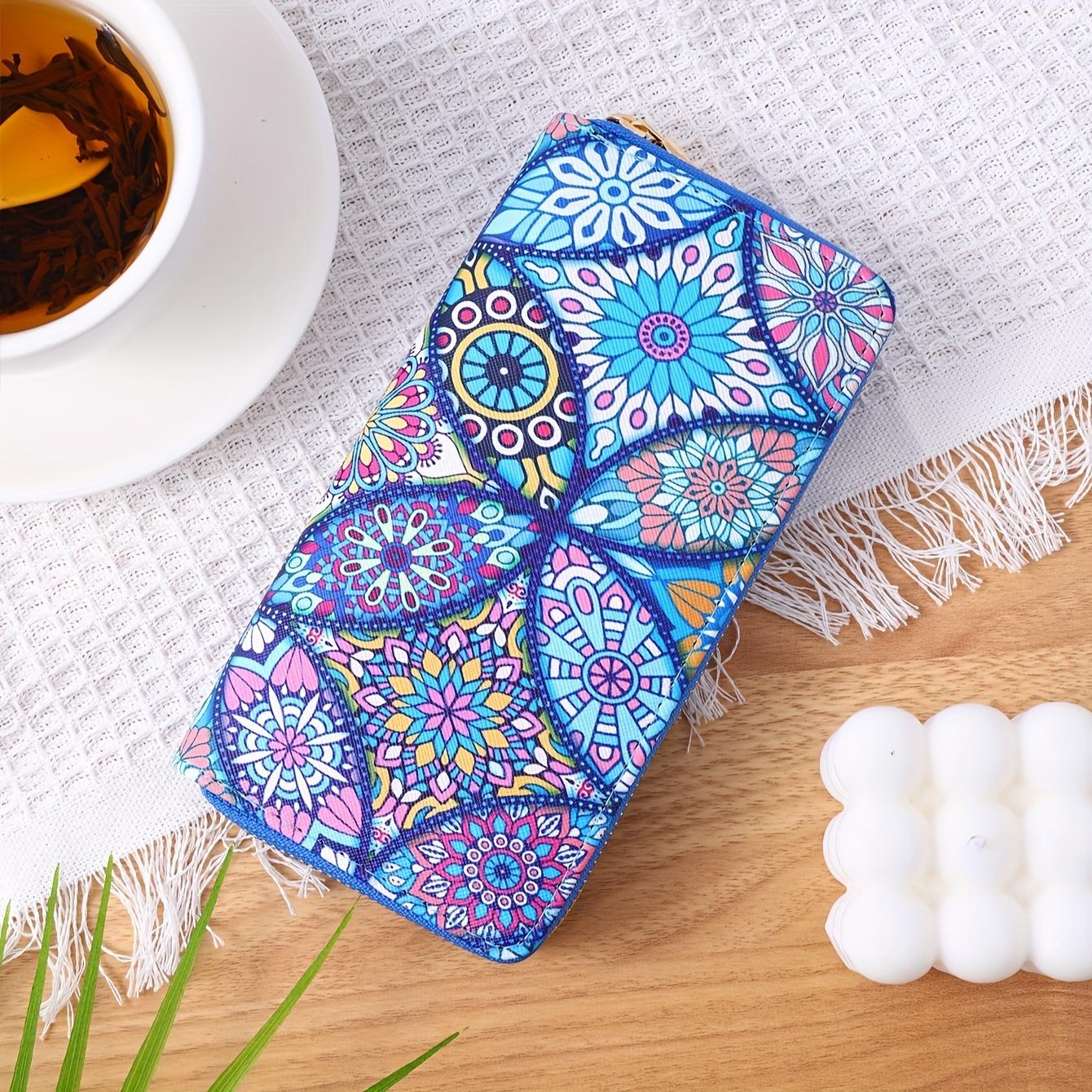 

Длинный женский кошелек с арабесковым графическим узором, стильный клатч на молнии и визитницей синий