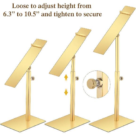 Therwen 4 Pcs Shoe Display Stand Gold Rack Stainless Steel Shoe Stand Golden Metal Riser High Heel Display Rack Holder for Home Shopping Malls(Square