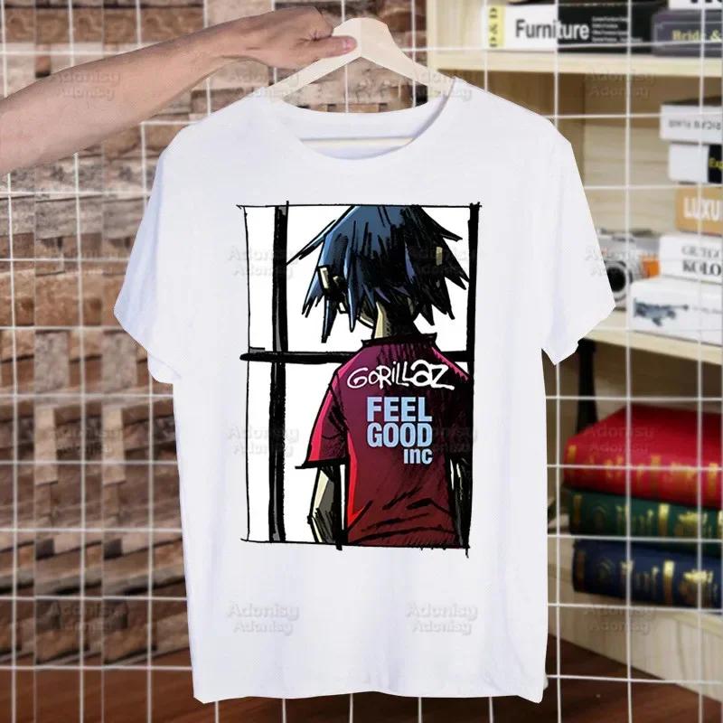 Gorillaz Rock Modern Music Graffiti T Shirt Men Retro Washed Tops Tees Harajuku Tshirt Streetwear Hip Hop Male T-shirts