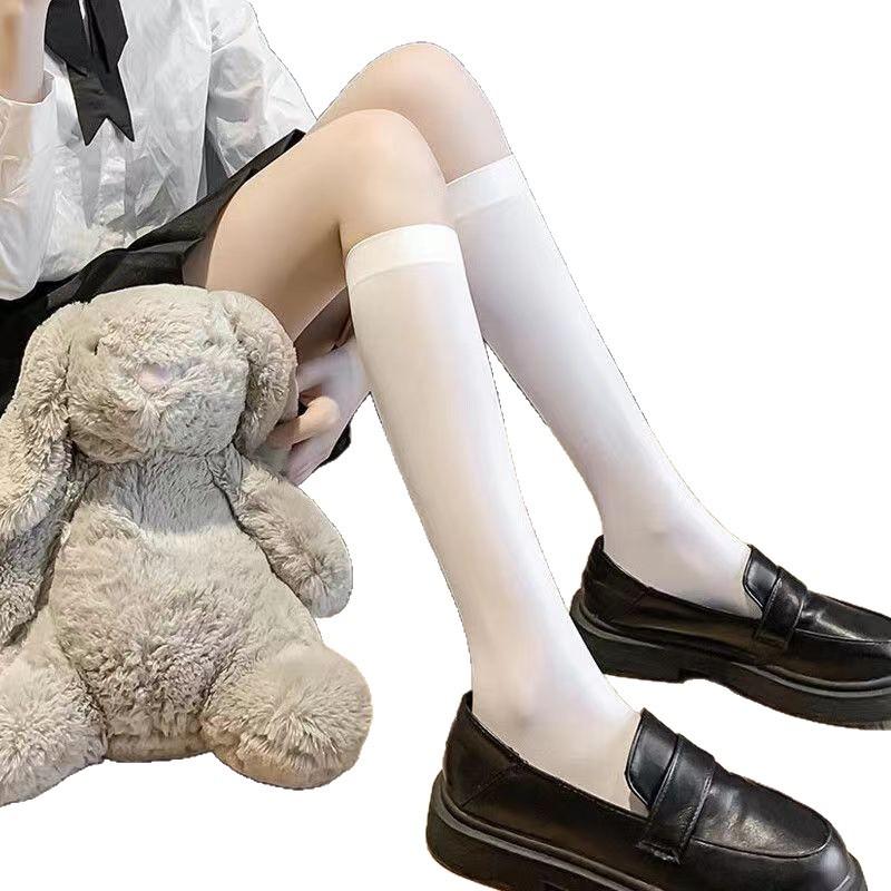 Silicone non-slip JK white calf socks women's spring and summer black silk half-tube socks stacking socks Japanese sweet milk white stockings