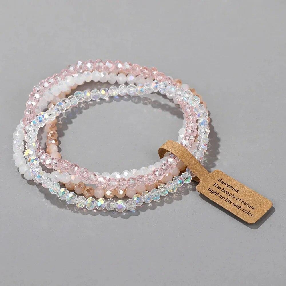 4 Pieces Set Faceted Glass Beads Stretch Bracelet AB Effected Glass Beads Multi Color Elastic Beaded Handmade Bracelet Jewelry