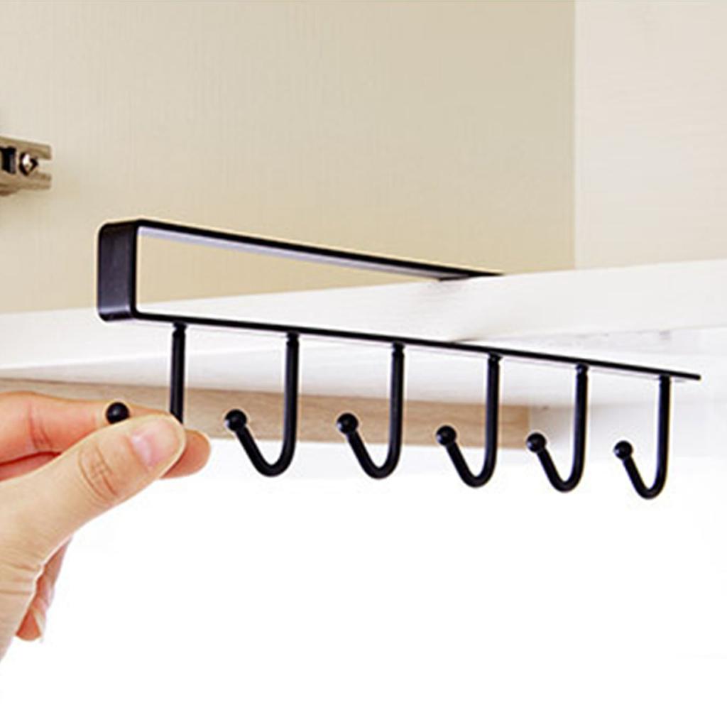 Mug Cups Wine Glasses Storage Hooks Kitchen Utensil Ties Belts Scarf Hanging Hook Rack Holder Under Cabinet Closet Without Drilling 6 Hooks