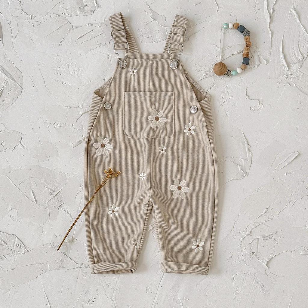 Cord-Latzhose mit Blumenstickerei für Baby-Mädchen - Frühling bis Herbst Mode