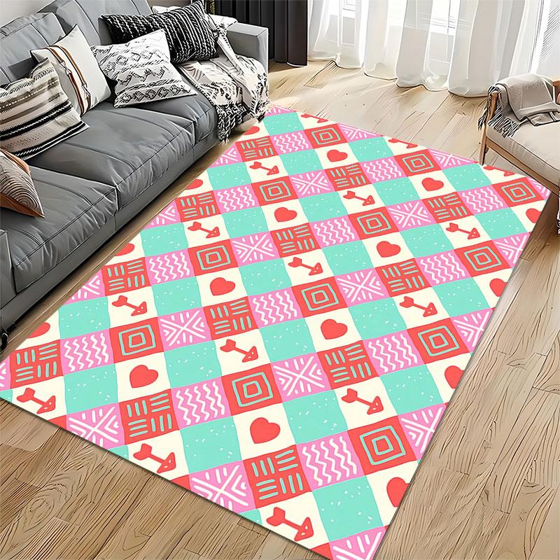 Colorful Geometric Heart Pattern suitable as a non-slip mat for the living room or bedroom sofa