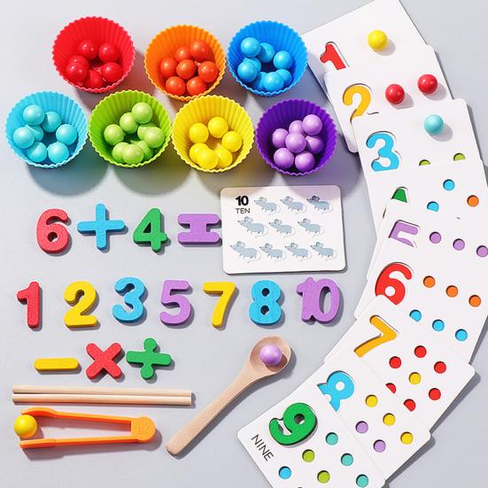 1 Set Arithmetic Math Toy Kit with Beads Blocks Chopsticks Spoons Silicone Bowl Number Learning Counting Color Sorting Toddlers Boys Girls Educational