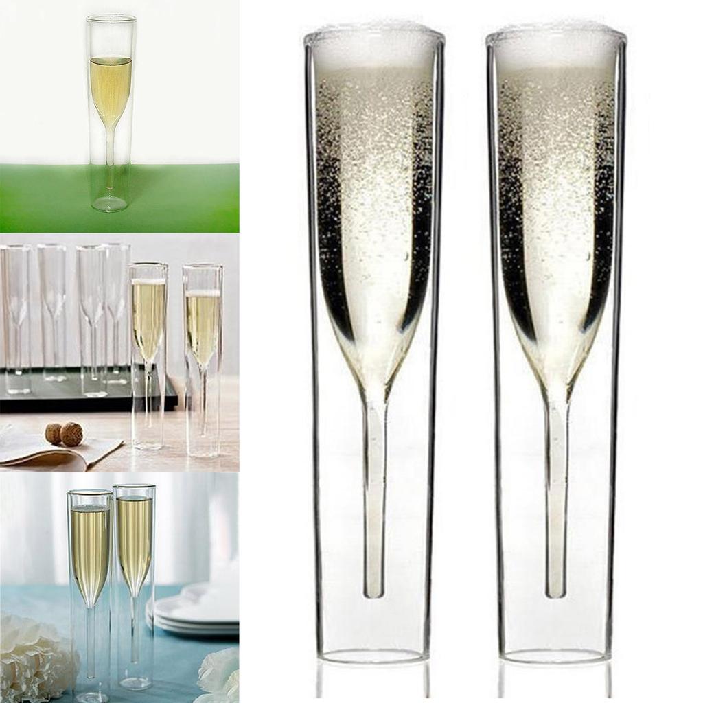 2/4/6 Pcs Double Wall Champagne Flutes Mouth-Blown Reusable Glass Best Gift For Parties Weddings Celebrations