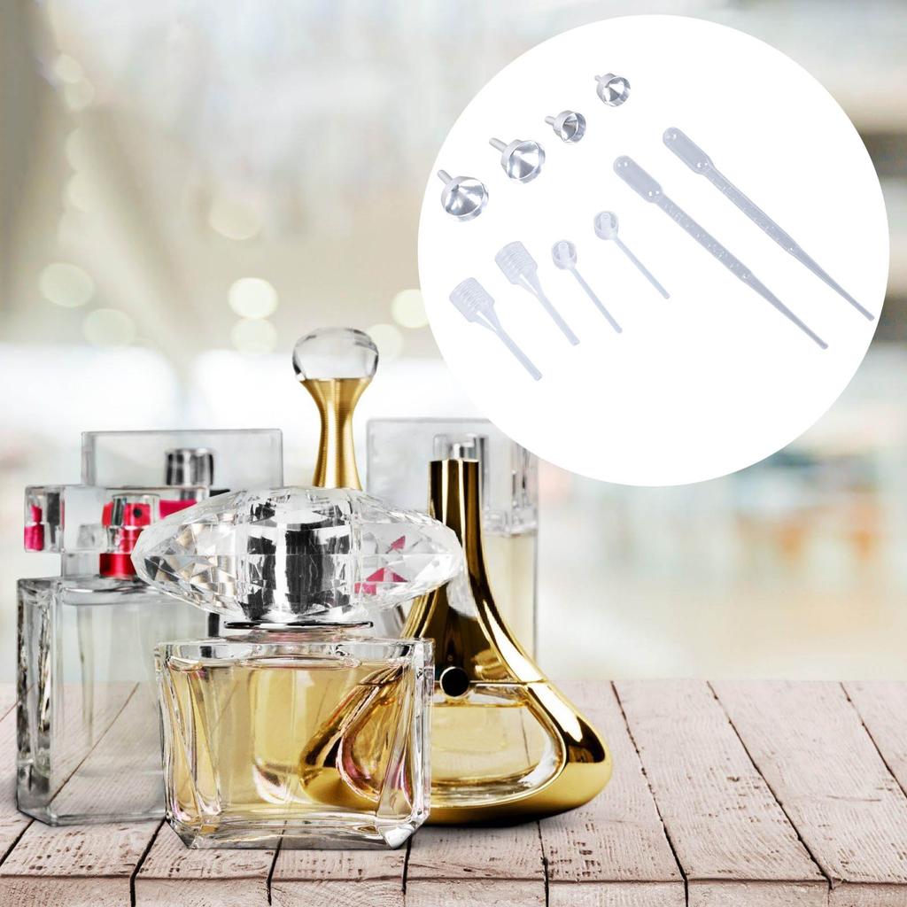 Packung mit 10 Mini-Metalltrichtern und Plastiktropfern für ätherische Öle, Parfüms, Kosmetikbastelarbeiten und Küchengebrauch