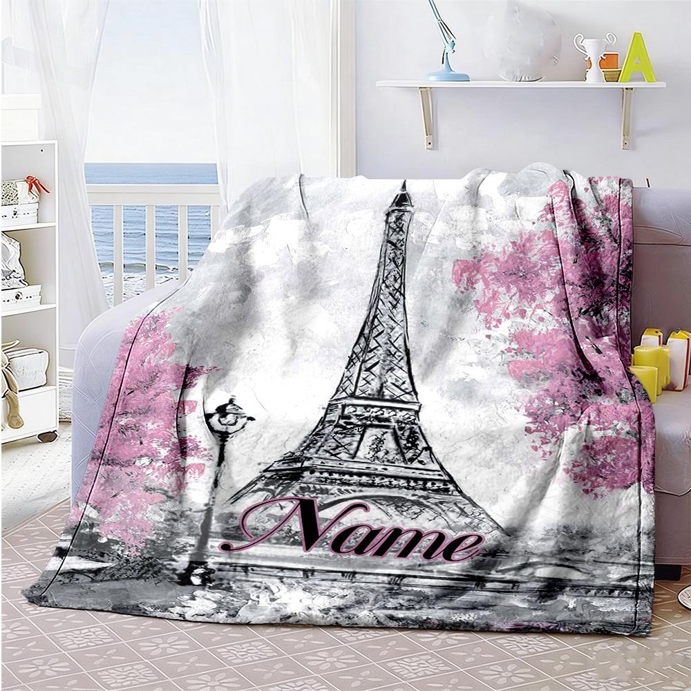 Eiffel Towel Customize Text Blanket Cozy Personalized Blanket Soft Warm Cozy Suitable for Picnics Chair Office Sofa for All Occasions