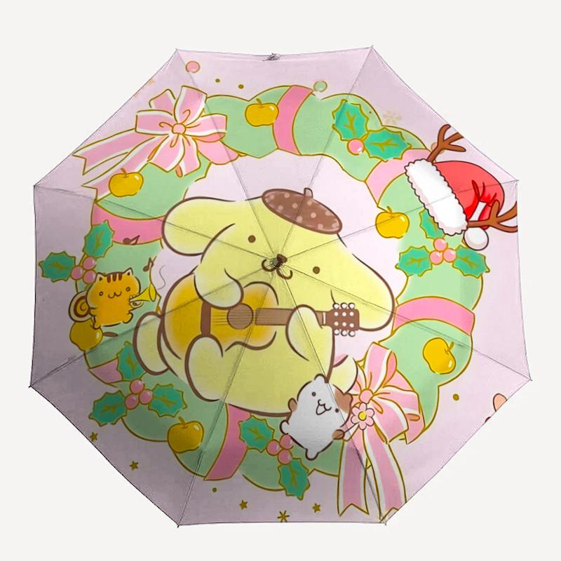 1pc Christmas Pompompurin Automatic Folding Umbrella - Portable 3-Fold Design with 8-Rib Iron Frame, Perfect Holiday Gift for Fans, Travelers, Everyda