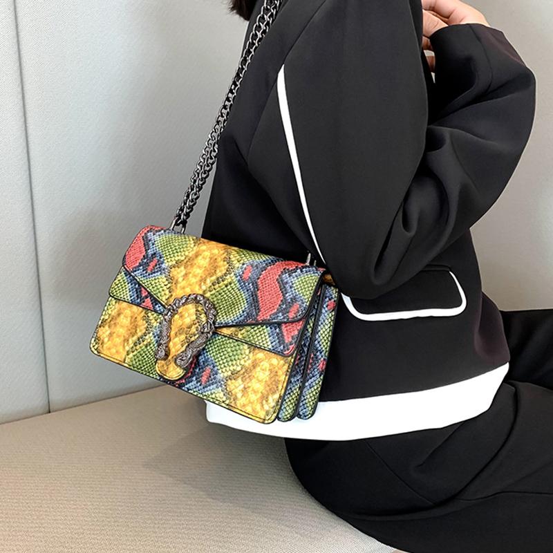 Women PU Crossbody Bag Chain Messenger Women's Bag Double Compartment Small Square Bag New Crocodile Pattern Bag