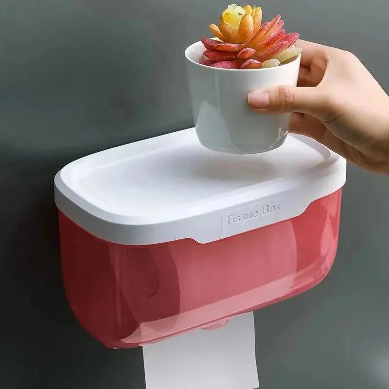 Punch-free Toilet Paper Holder Tissue Box Waterproof Mobile Phone Storage  Toilet Paper Storage Rack Tissue Bathroom Supplies