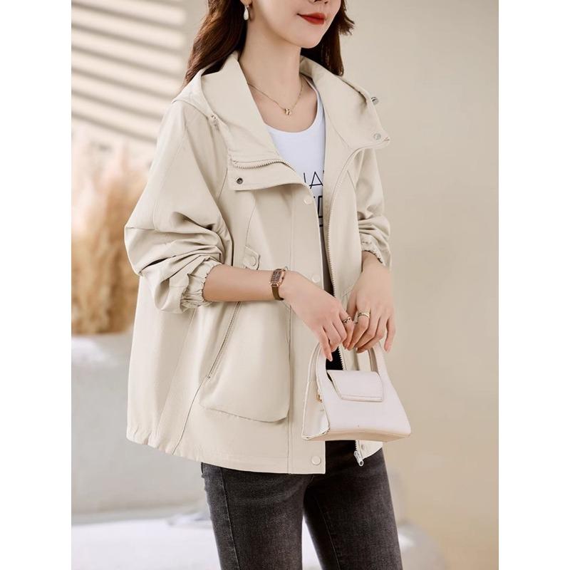 Loose Windbreaker Jacket for Middle Aged Women Fashionable Spring Autumn Hooded Casual Coat