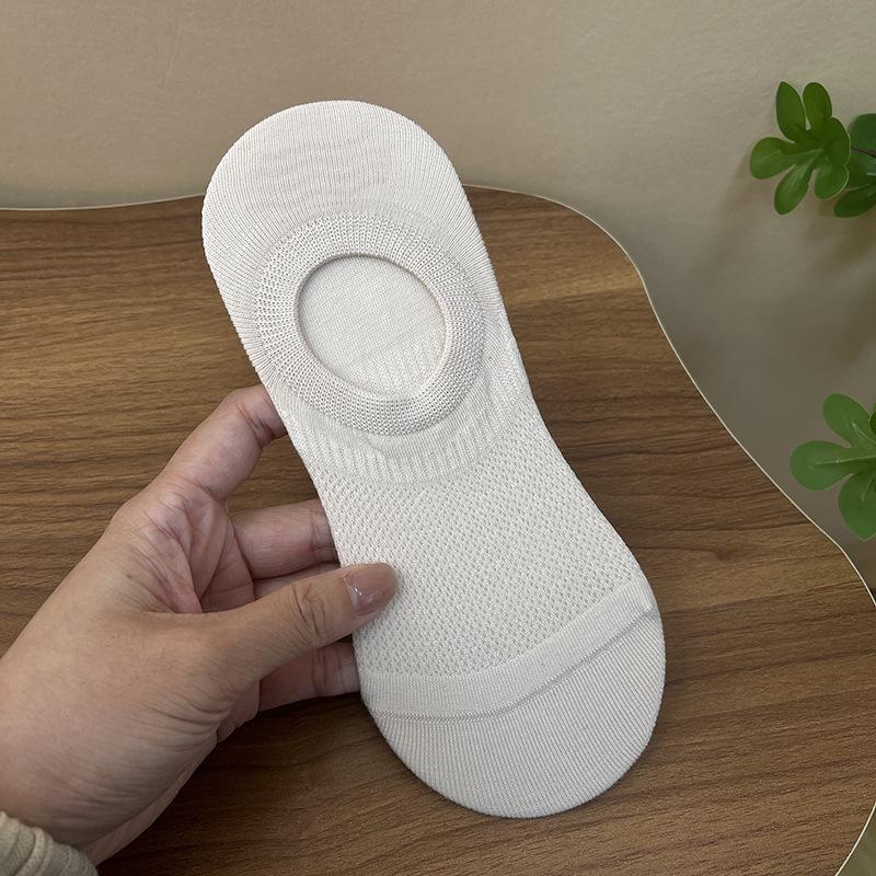 Women s Spring/Summer Seamless Mesh Cotton Socks - Solid Color & Versatile One Size бежевый