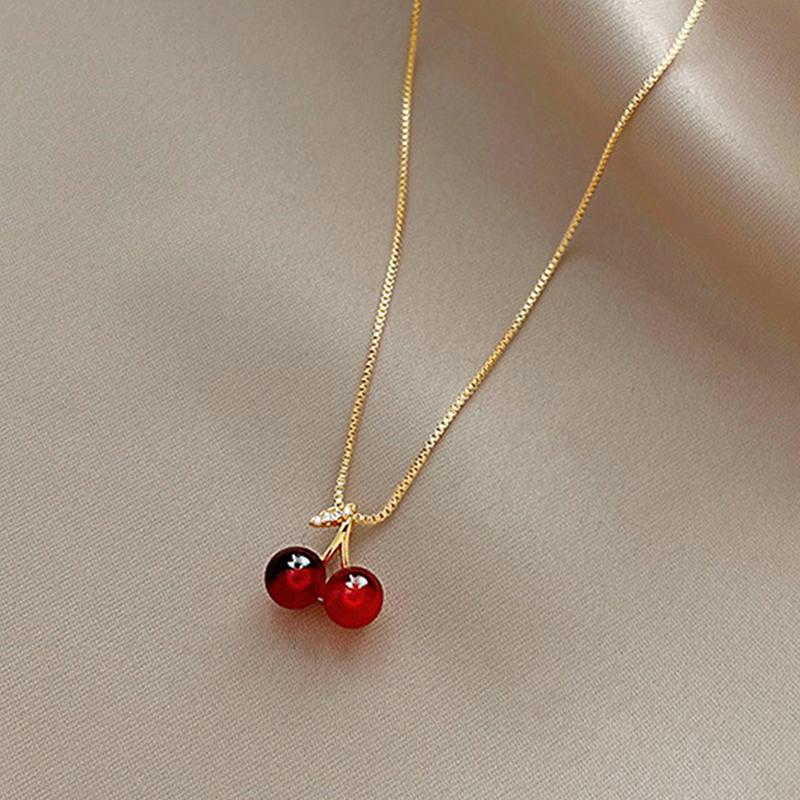 Temperament Women Red Cherry Pendant Necklace Earrings For Women Personality  Necklace Wedding Jewelry Birthday Gifts