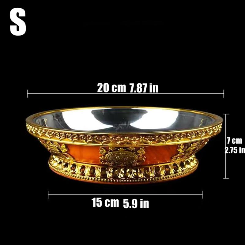 Buddhism Stainless Steel Resin Fruit Dish Auspicious Tibetan Sculpture Tribute Plate Buddhist Tray Desktop Home Gift Decorative