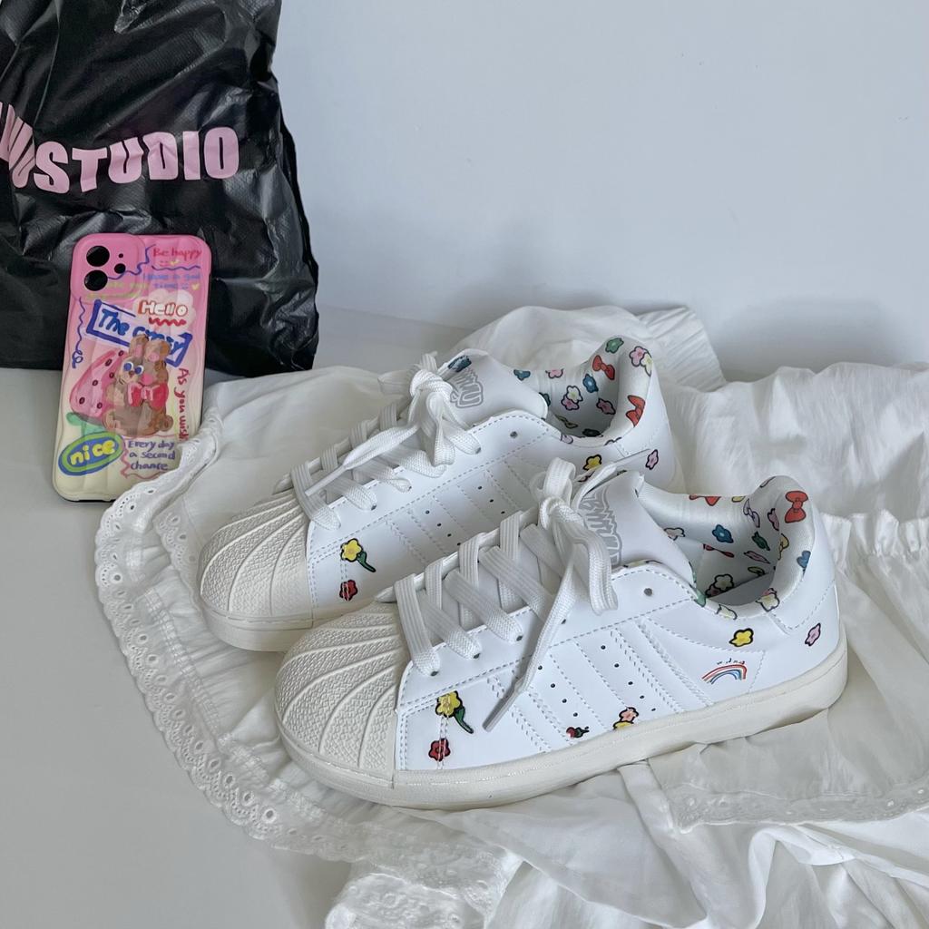 Summer rainbow cream sneakers shell head chic board shoes couple Harajuku