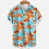 Marine Life Print Lapel Short Sleeve Men Shirt, Lightweight Loose Summer Casual Button Down Clothing
