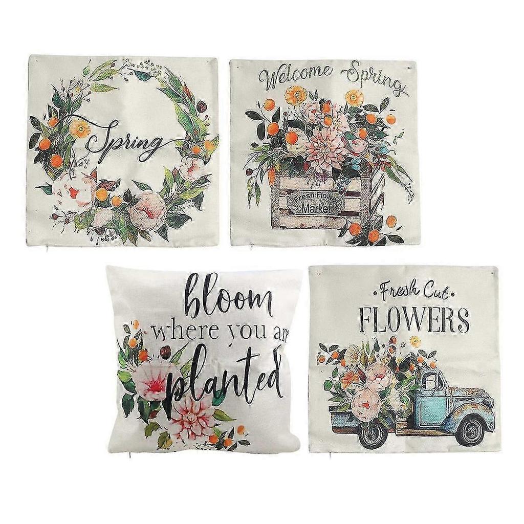 Spring Pillow Covers 18x18 4, Farmhouse Flower Decorations Throw Pillow Covers, Outdoor Home Decor