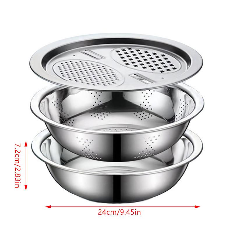 

Дуршлаг из нержавеющей стали 3 в 1, миска, многофункциональная овощерезка, терка, утолщенная дренажная миска, кухонный инструмент S