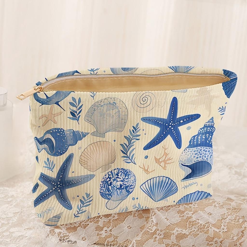 1pc Minimally Designed Floral Printed Corduroy Zipper Makeup Bag Lightweight and Multifunctional Travel Cosmetic Storage Bag