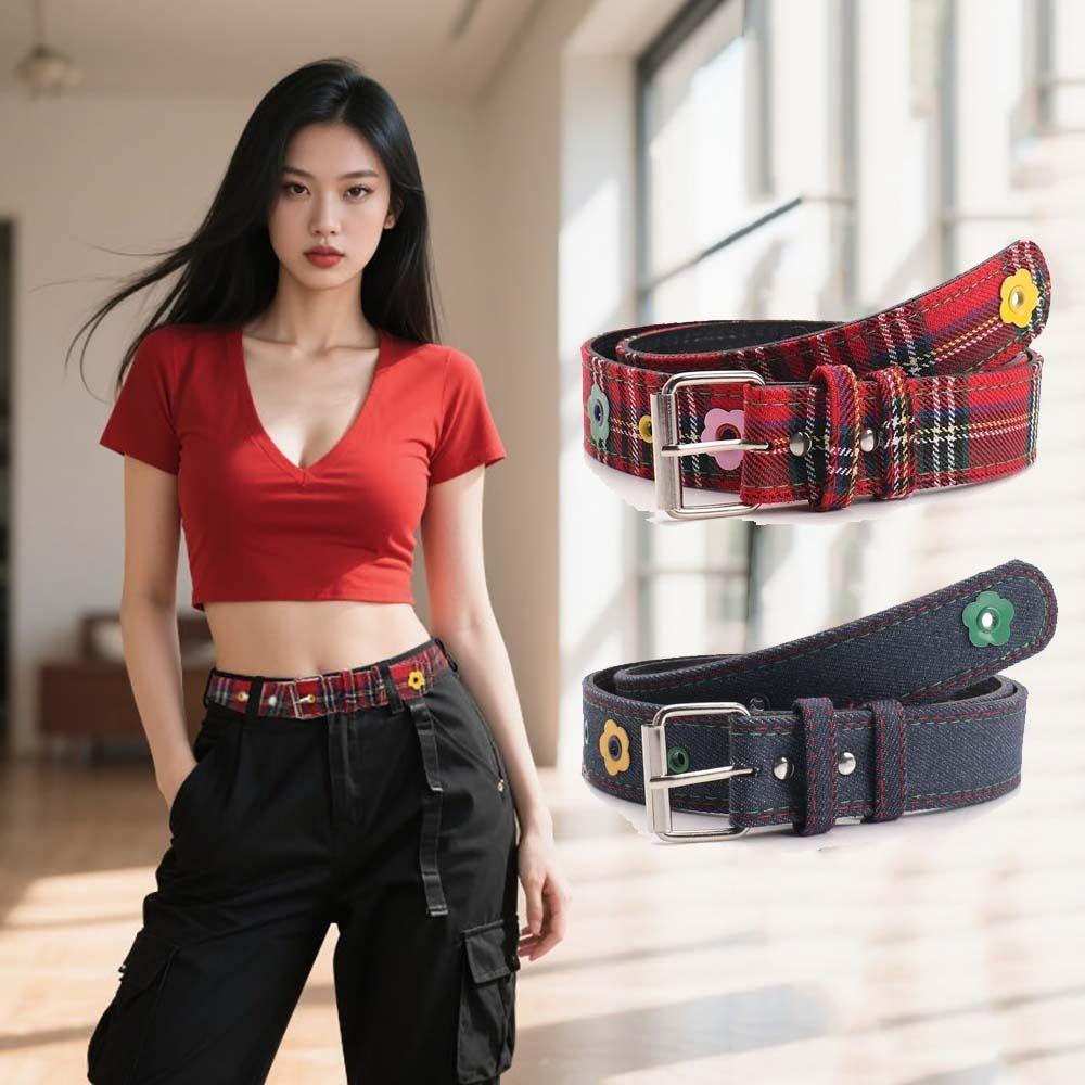 Trendy Dopamine Flower Leather Belt Metal Buckle Pu Leather Pin Buckle Waistband Casual Adjustable Waist Strap Women