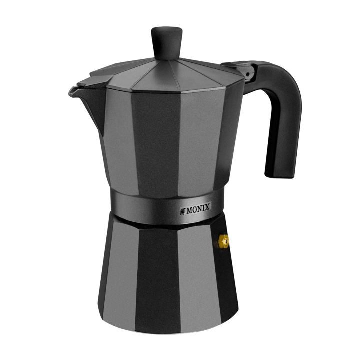 Italská kávovarka - Monix - Vitro černá - 3 šálky - Hliník - Ergonomický design