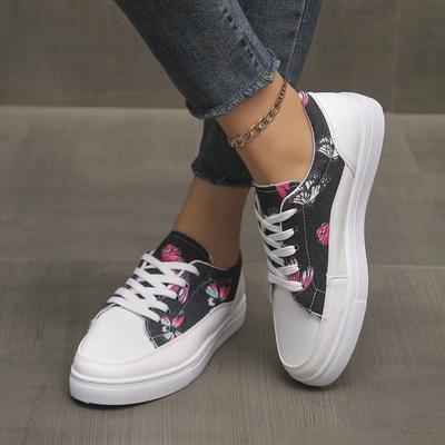 2025 Spring and Autumn Single Shoes European and American Printed Breathable Shoes Low-top Lace-up Casual Large-size Women's Shoes Flat-soled Student