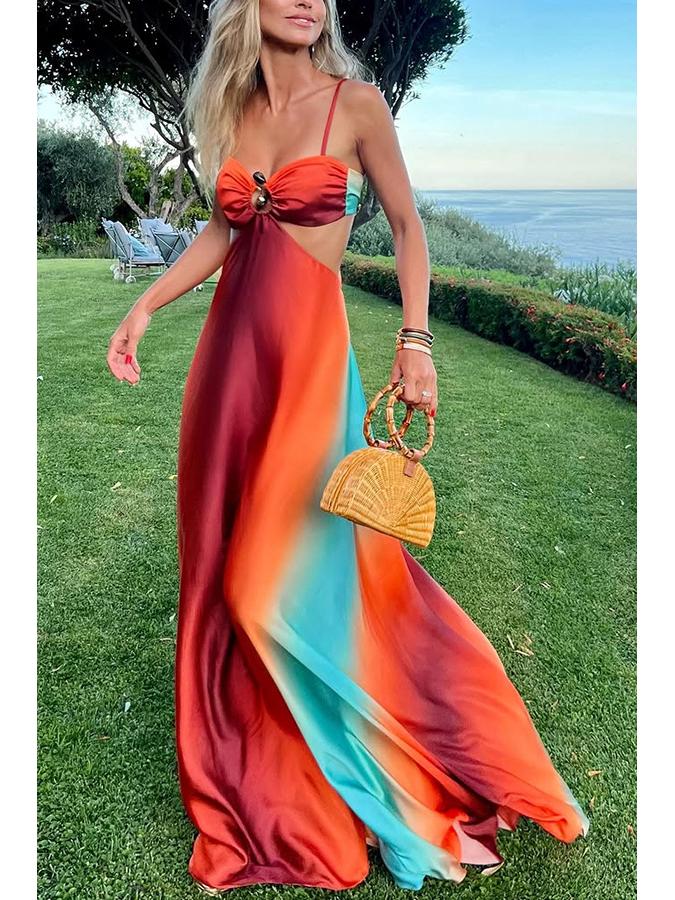 2025 Spaghetti Strap Gradient Island Style Beach Dress