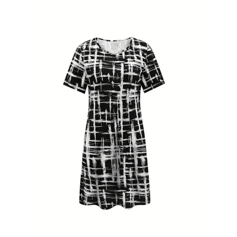 Oversized Print 3D Loose O Neck Women's Dress Stylish Casual Comfortable Fashion Midi A- Line Dresses