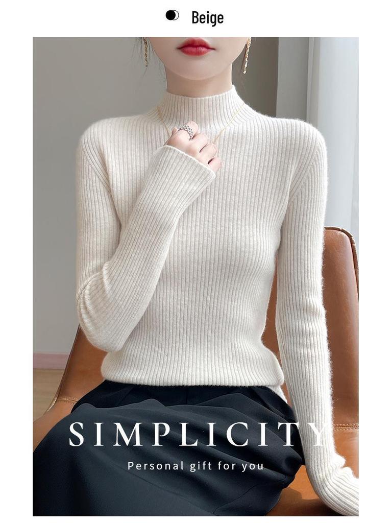 Autumn/Winter Women's Soft Semi-High Neck Sweater Shirt - Versatile, Slimming & Super Warm Knitwear