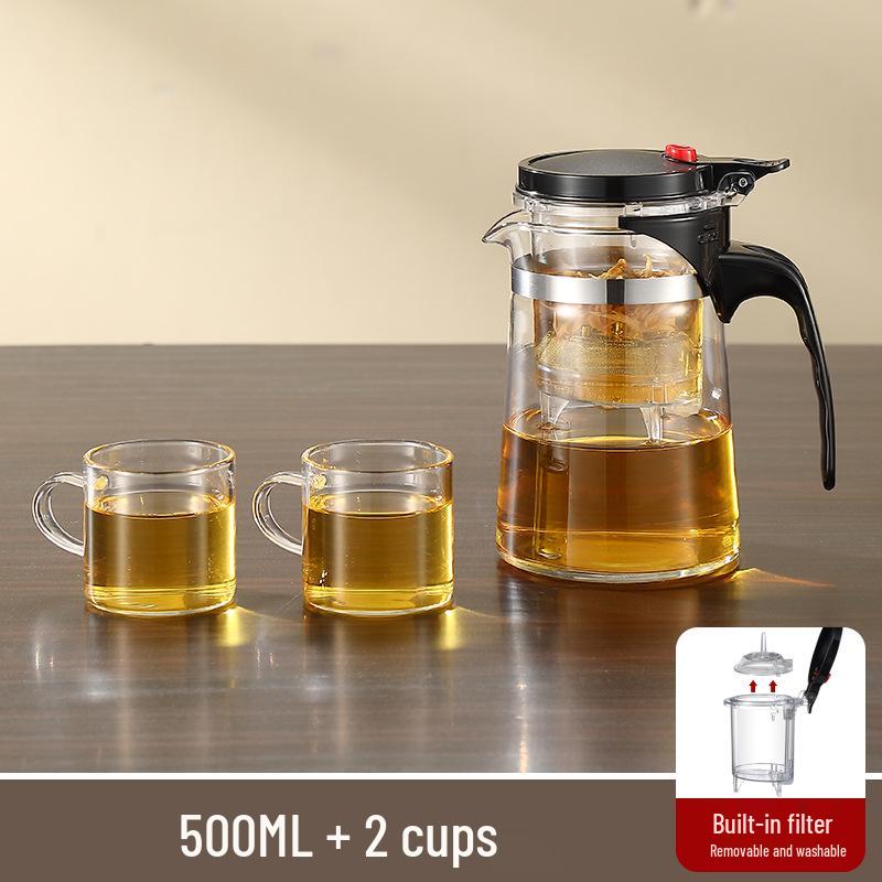 Elegant Glass Teapot Set with Detachable, Washable, Heat-Resistant Filter, and Gift Cup - Customizable Logo Option