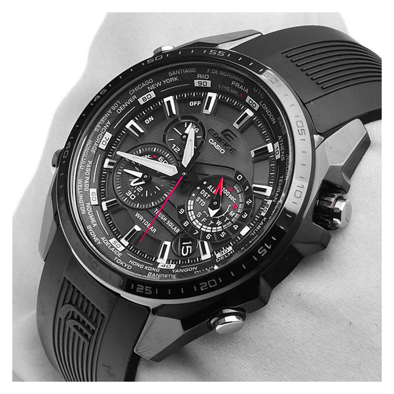 Casio EDIFICE Series Black Stainless Steel Men's Solar Electric Movement Quartz Watch Solar Movement Resin Strap Japanese and Korean EQS-500C-1A1