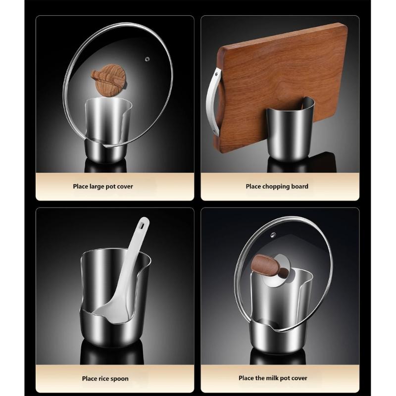 Stainless Steel Pot Lid Holder Cutting Board Stand, Freestanding Countertops Utensils Stand for Kitchen Cooking, Stove Side Use, and Meal Preps