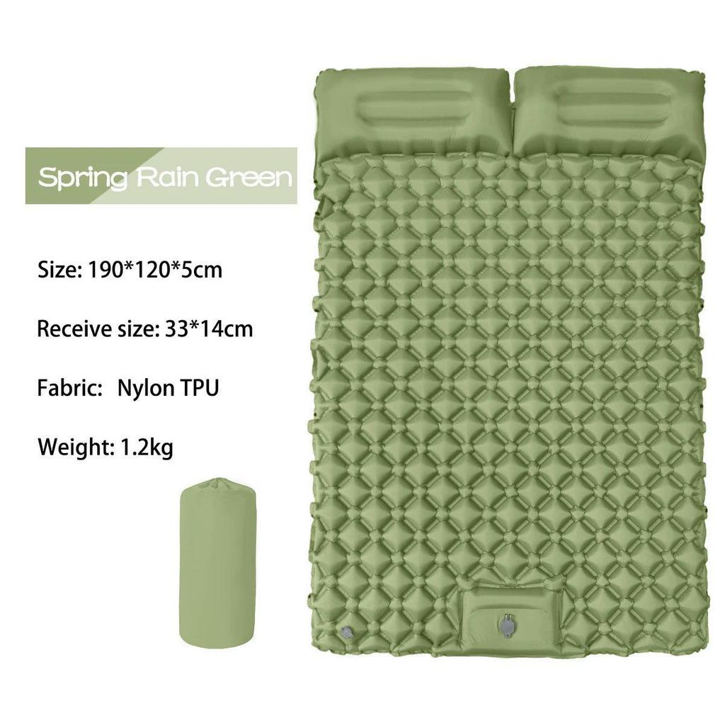 Double Inflatable Camping Pad with Built-in Foot Pump & Pillow - TPU Rhombus Design for Outdoor Sleeping