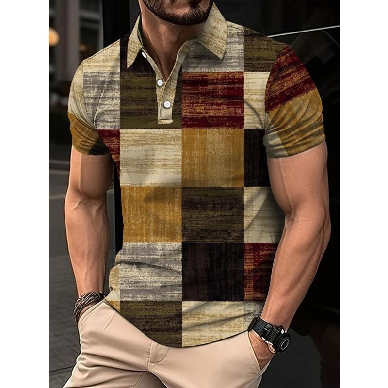 Mens Oversized Retro American Style Polo Shirt With 3D Digital Print Pique Cotton Breathable Comfortable Casual Wear