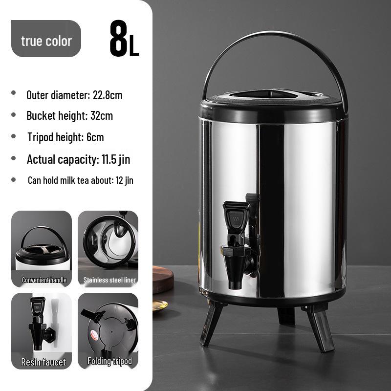 Commercial Stainless Steel Insulated Double-Layer Bucket for Milk Tea & Soy Milk, Large Capacity 
