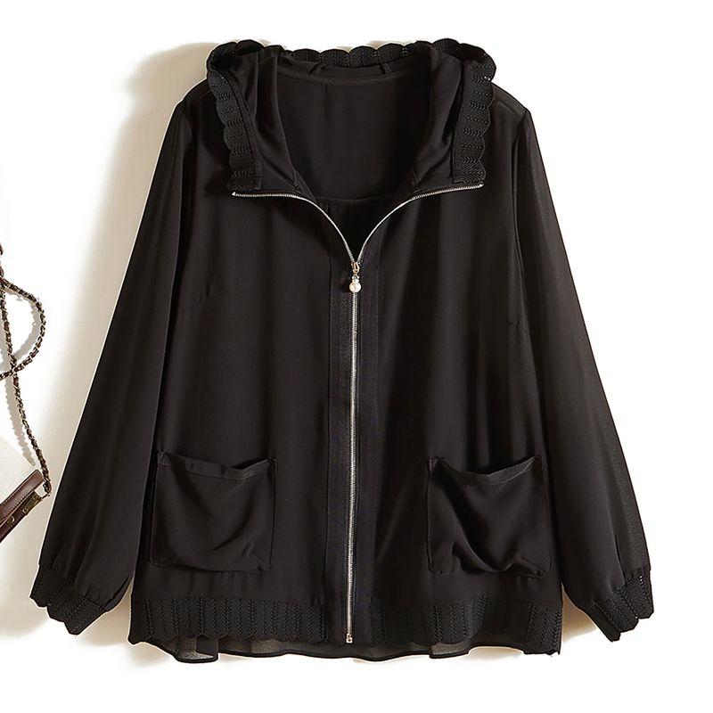 

Japan fashion Deduction! Handsome Women Hood Poplin Yarn Hood Long sleeve Summer Outerwear Sun Protection Clothing Black Super Slimming Black 4XL