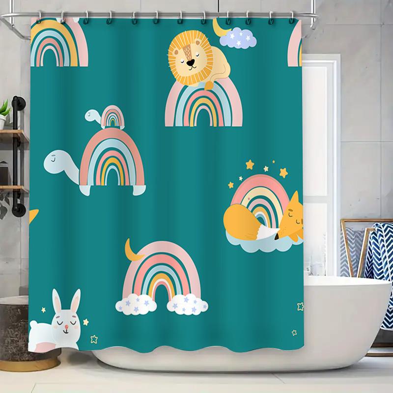 

Animal Rainbow Shower Curtain Decor: A Whimsical Bath Linen Set With A Cute Design For Your Bathroom This 128 Character Title Ef W60H190(CM)-1 Pcs