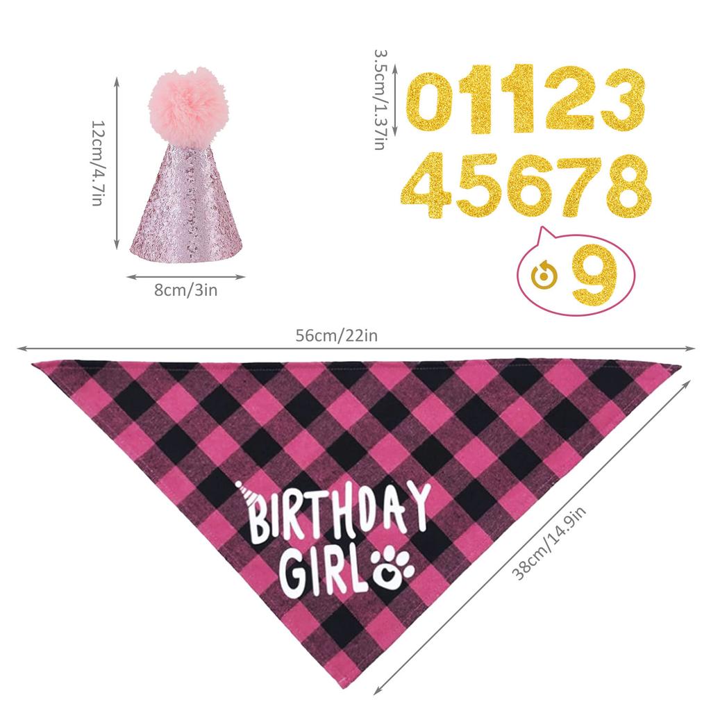 4pcs Dog Birthday Party Supplies, Birthday Boy Dog Bandana, Dog Birthday Hat with Numbers for Medium Large Dogs Pets