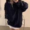 Casual Übergroßen Sweatshirts Frauen Koreanische Mode Kpop Polo Kragen Grau Solide Pullover Herbst Streetwear