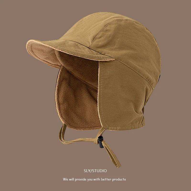 

New Pilot Hat Men s Winter Velvet Warm Ski Hat Personalized Cycling Ear Protection Lei Feng Bomber Hat Women s Tide 56-59cm хаки