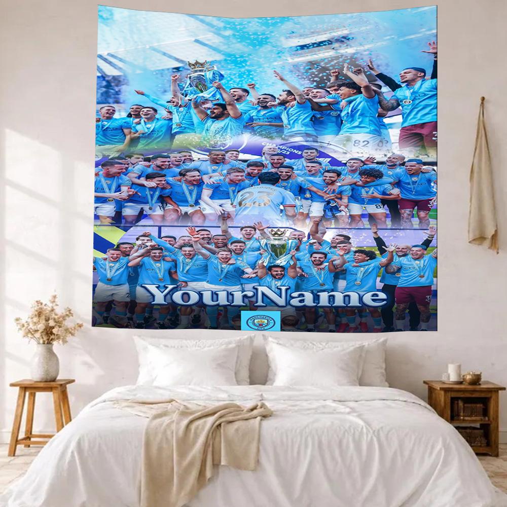 Manchester City Custom Your Name Wall Decor Tapestry Art For Pet Memorial Birthdaywedding Party Backdrop Family Gift