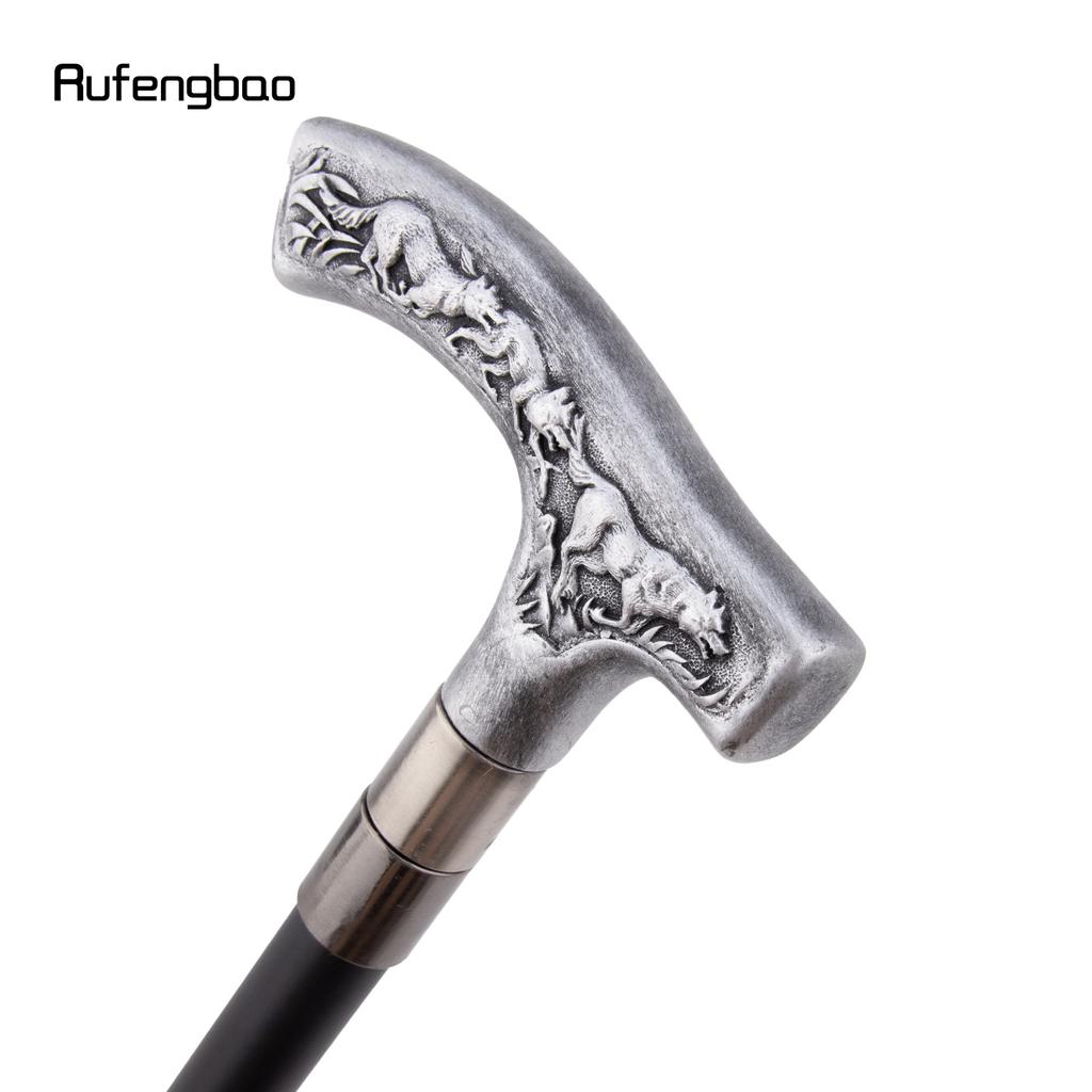Silber Harz Wolf Gehstock Mode Dekorativ Stahlstock Gentleman Elegant Cosplay Stock Knauf Krummstab 94cm