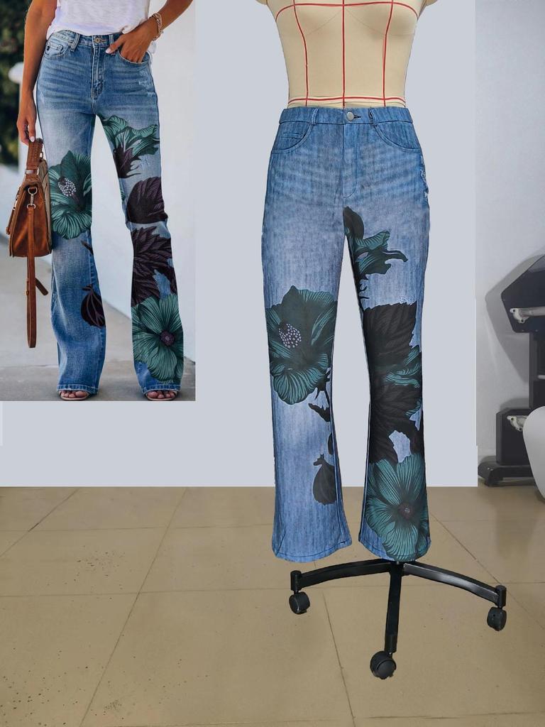 2023 Women's Plus Size Casual Faux Denim Pants - European & American Fashion