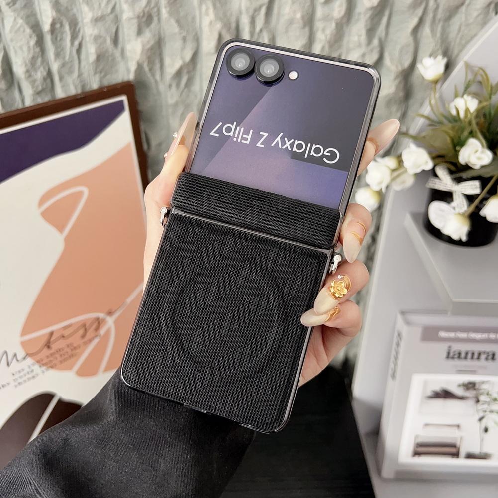 

Textured Fabric Style Spring Center Shaft Protective Case For Samsung Galaxy Z Flip 7 Built-in Magnetic Ring Wireless Slim Cover Galaxy Z Flip7