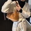 Korean niche lamb wool splicing underarm bag bow retro lazy large capacity shoulder commuter tote bag
