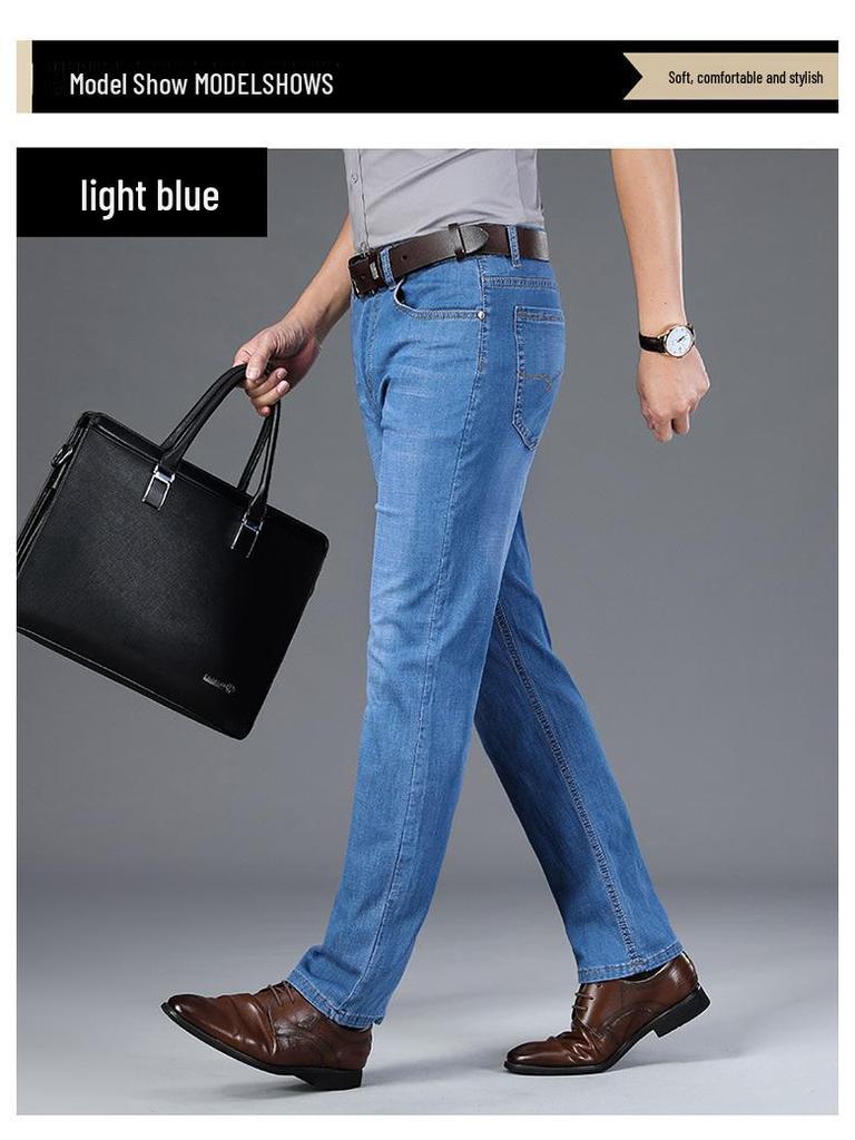 Herren Trendige Straight Stretch Jeans mit mittlerer Bundhöhe - Jugendlicher & Mittelalterlicher Stil