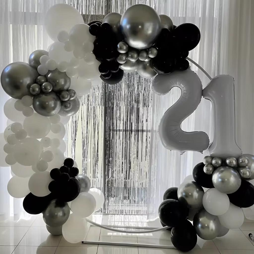 60pcs 12 inch black silver balloons with silver confetti, suitable for weddings, birthdays, pop parties, bridal showers parties