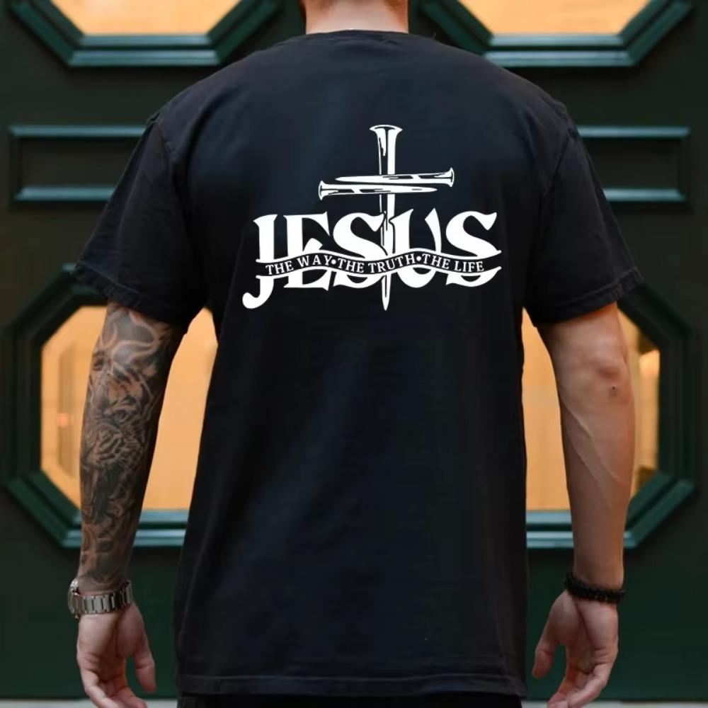Men Tee Shirt Jesus Christ Back Printing T-Shirt Fashion Graphic Tops Gift for  Jesus Stree