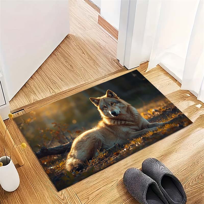 Wild Wolf Portrait Print Doormat, Animal Themed Non‑Slip Floor Mat for Entrance Hallway Home Decor